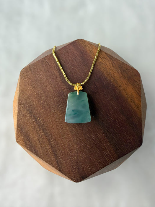 Blue Floating Flowers Jadeite Necklace - 18K Gold