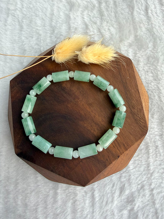 Green Barrel Bead Jadeite Bracelet