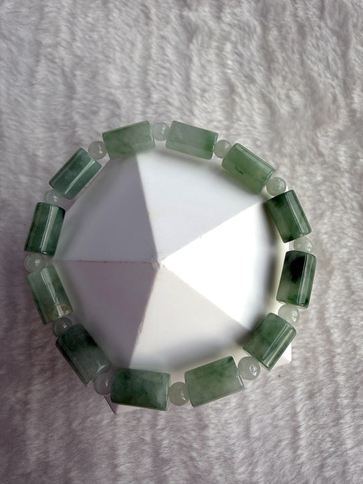 Green Barrel Bead Jadeite Bracelet