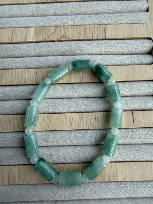 Green Barrel Bead Jadeite Bracelet