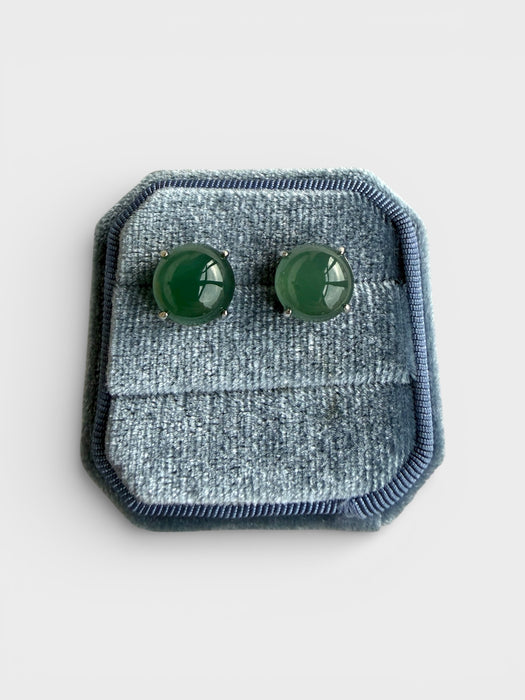 Round Cabochon Jadeite Earring Studs
