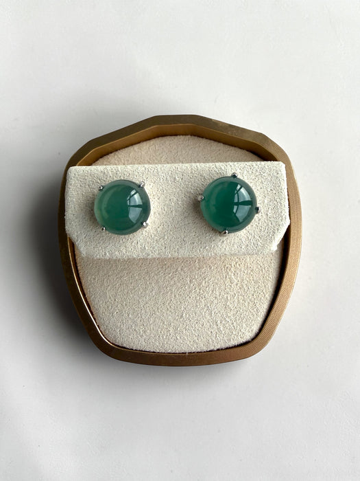 Round Cabochon Jadeite Earring Studs