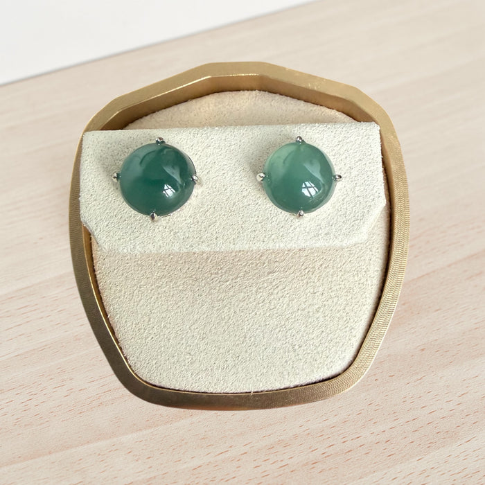 Round Cabochon Jadeite Earring Studs