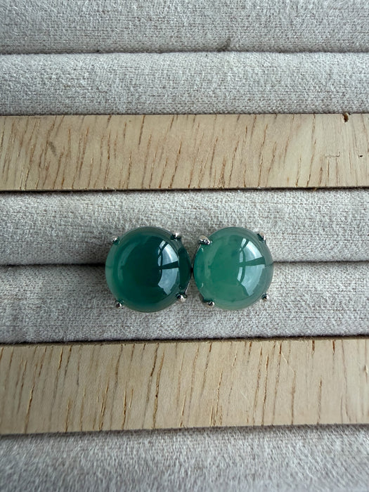 Round Cabochon Jadeite Earring Studs