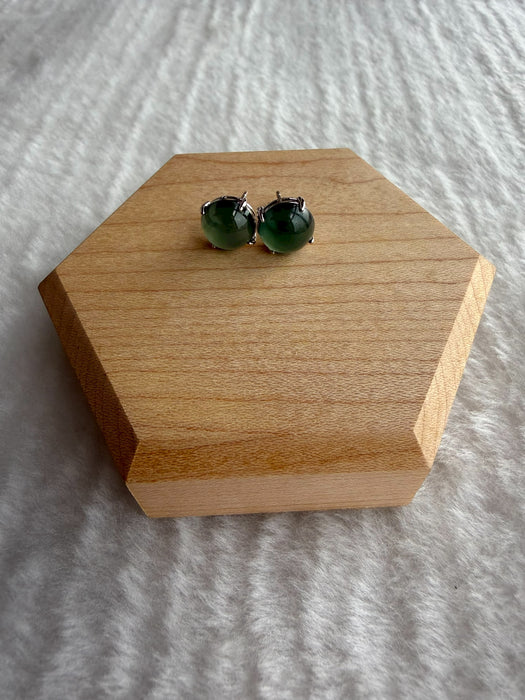 Round Cabochon Jadeite Earring Studs