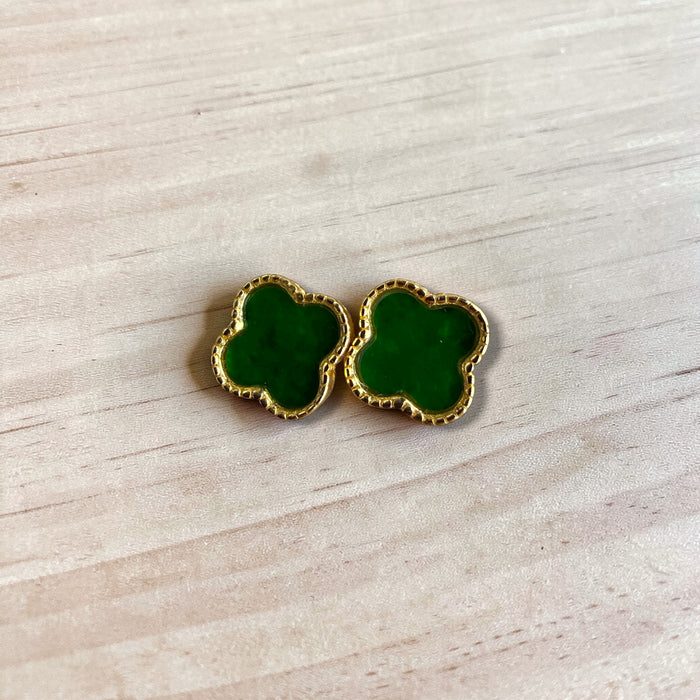 Green Clover Jadeite Earring Studs