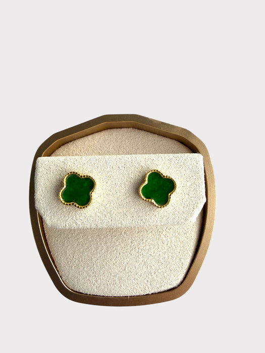 Green Clover Jadeite Earring Studs