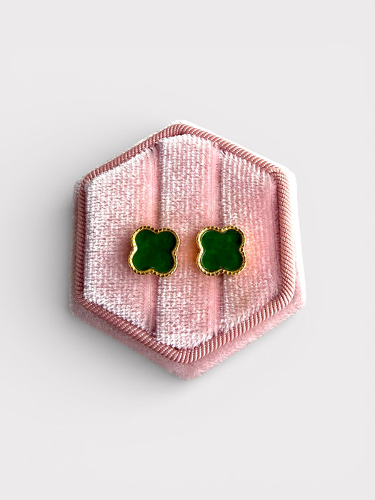 Green Clover Jadeite Earring Studs