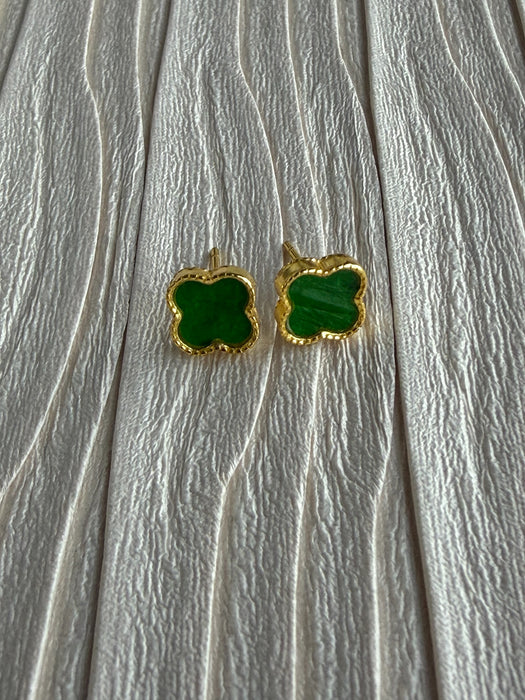 Green Clover Jadeite Earring Studs