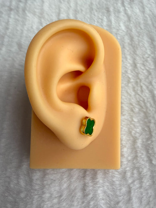 Green Clover Jadeite Earring Studs