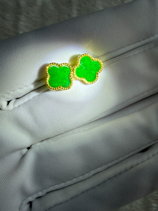 Green Clover Jadeite Earring Studs