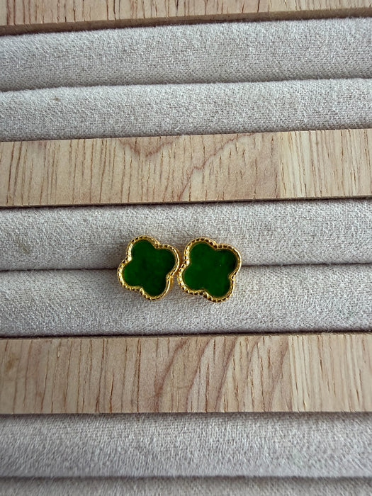 Green Clover Jadeite Earring Studs