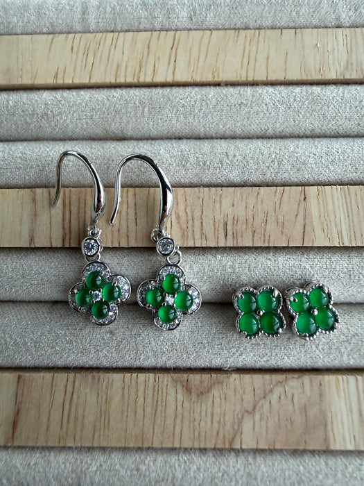 Green Clover Jadeite Earring