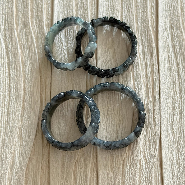 Black Wuji Jadeite Ring (Rose / Plum Blossom)