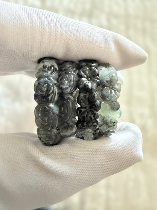 Black Wuji Jadeite Ring (Rose / Plum Blossom)