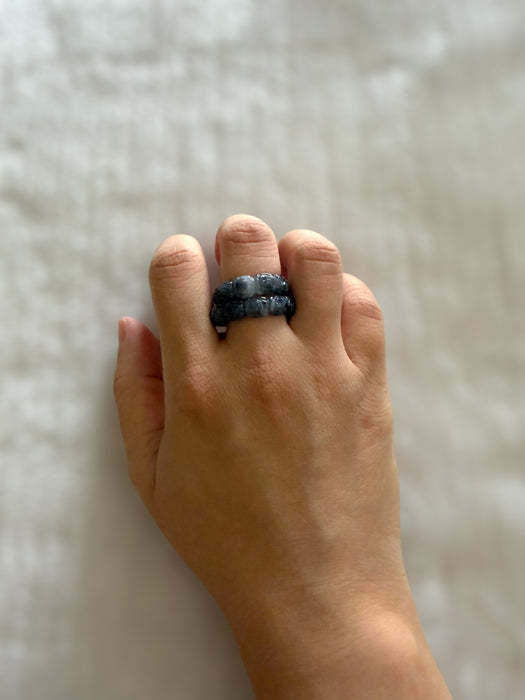 Black Wuji Jadeite Ring (Rose / Plum Blossom)