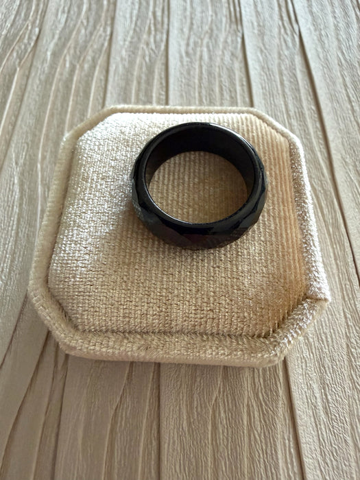 Black Faceted Mocui Jadeite Ring