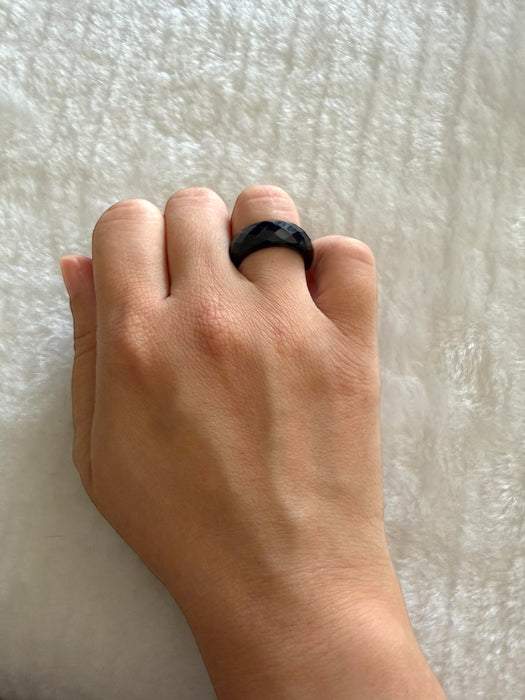 Black Faceted Mocui Jadeite Ring