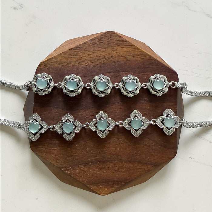 Blue Floral Jadeite Bracelet