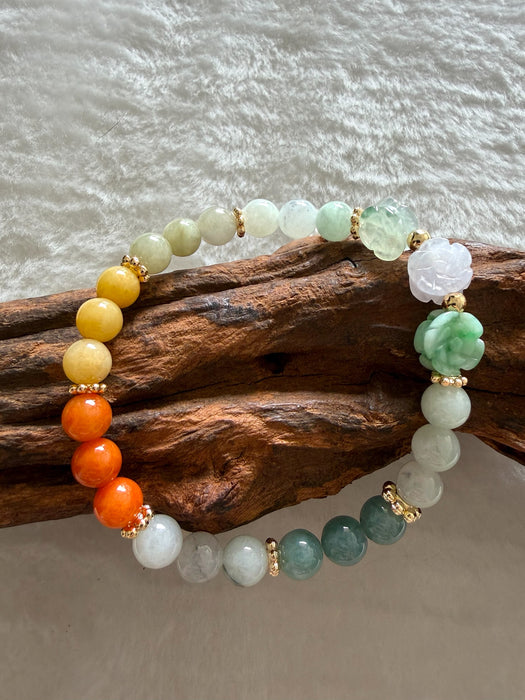 Trio Flower Jadeite Bead Bracelet