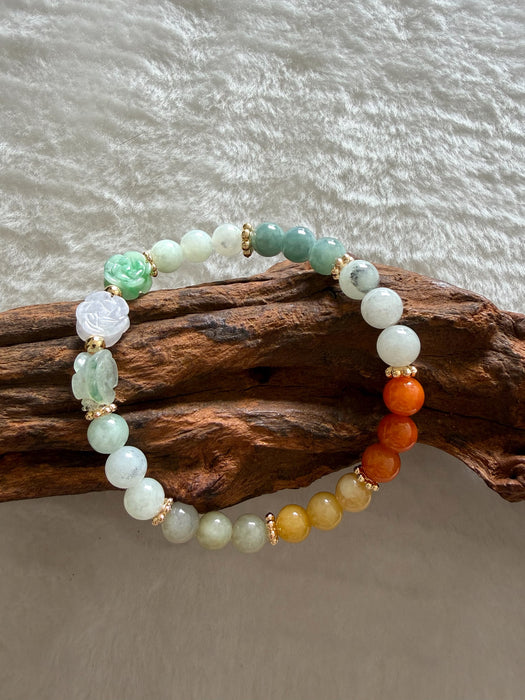 Trio Flower Jadeite Bead Bracelet