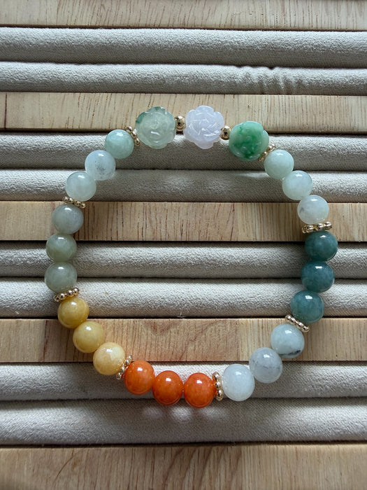 Trio Flower Jadeite Bead Bracelet