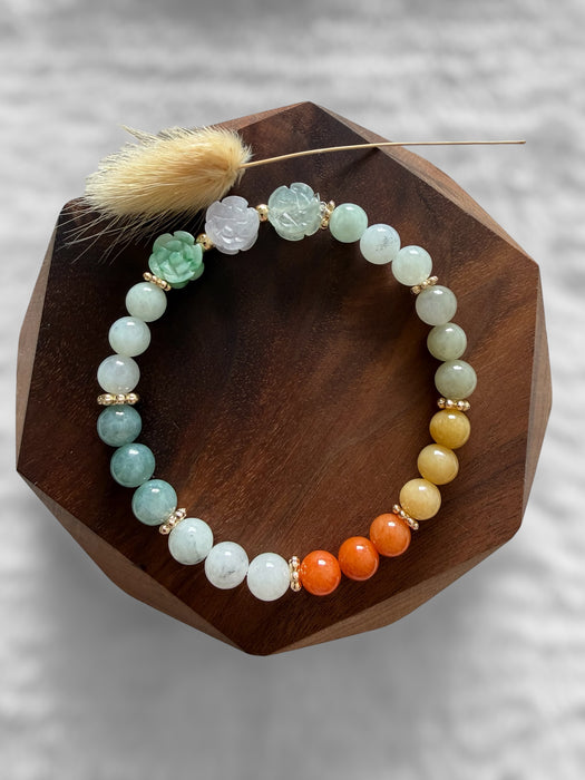 Trio Flower Jadeite Bead Bracelet