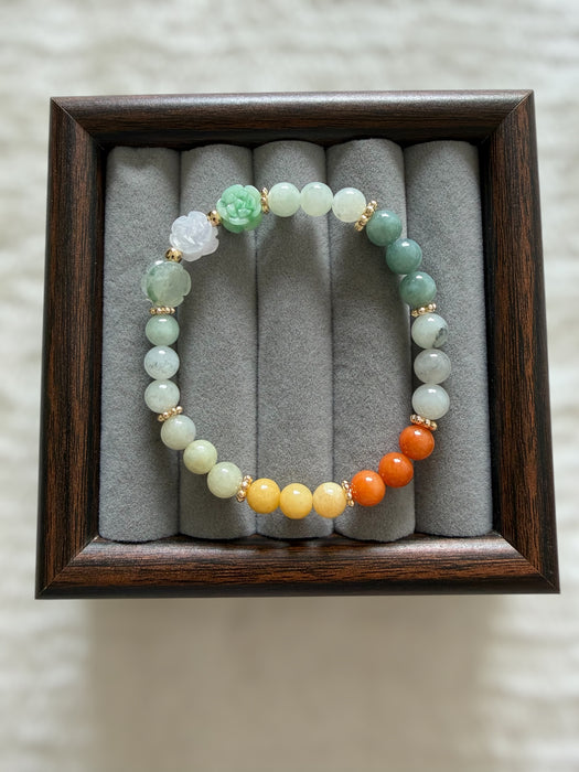 Trio Flower Jadeite Bead Bracelet