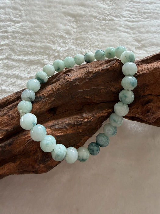Blue Floating Flower Lotus Flower Jadeite Bead Bracelet
