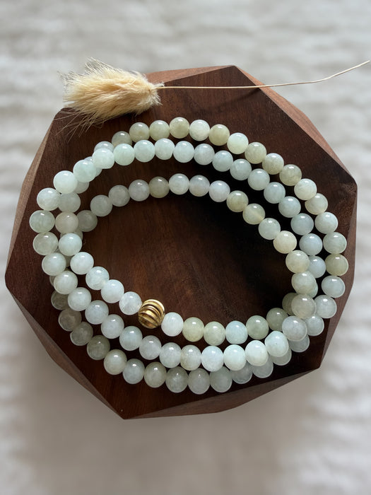 Long Yellow White Jadeite Bead Bracelet