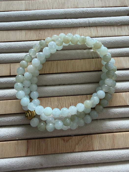 Long Yellow White Jadeite Bead Bracelet