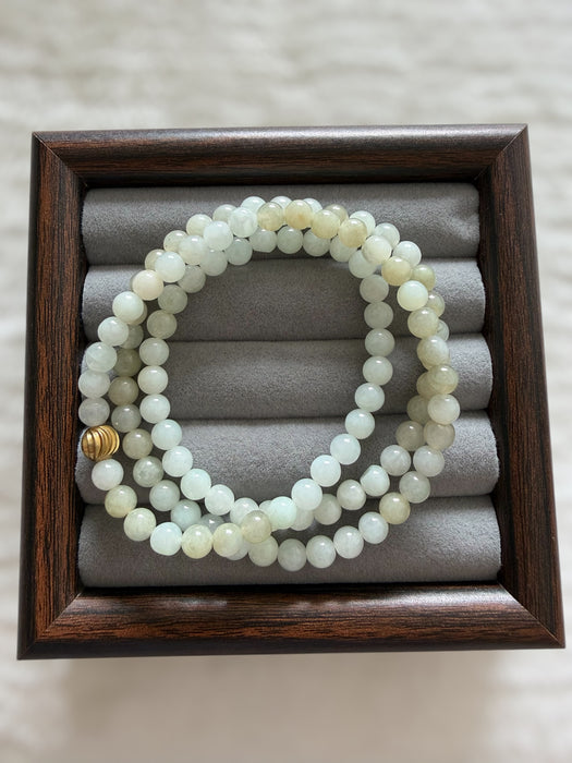 Long Yellow White Jadeite Bead Bracelet