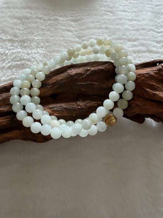 Long Yellow White Jadeite Bead Bracelet