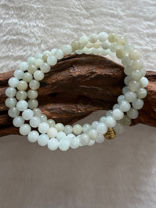 Long Yellow White Jadeite Bead Bracelet