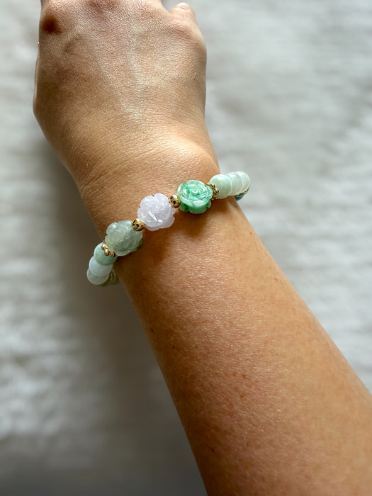Trio Flower Jadeite Bead Bracelet