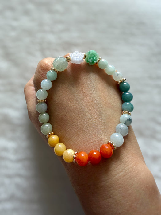 Trio Flower Jadeite Bead Bracelet