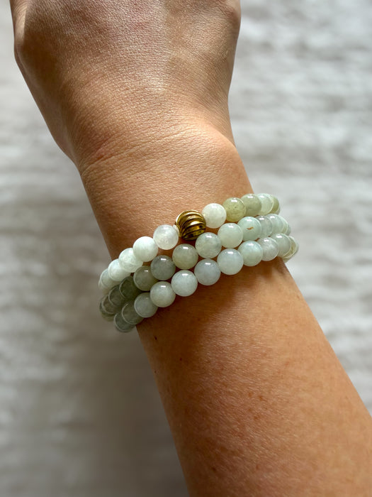 Long Yellow White Jadeite Bead Bracelet