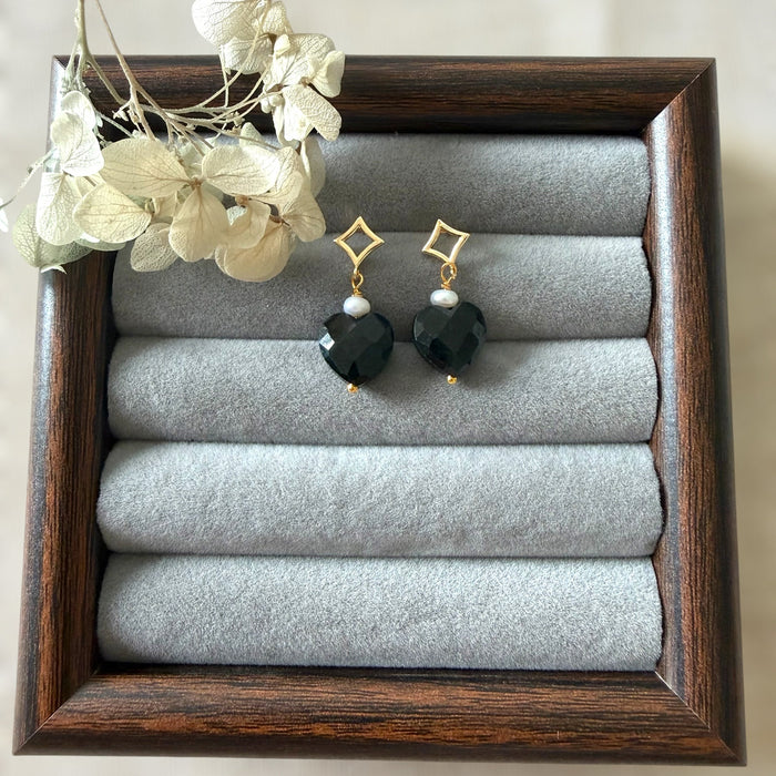 Faceted Heart Omphacite Jadeite Earring Studs
