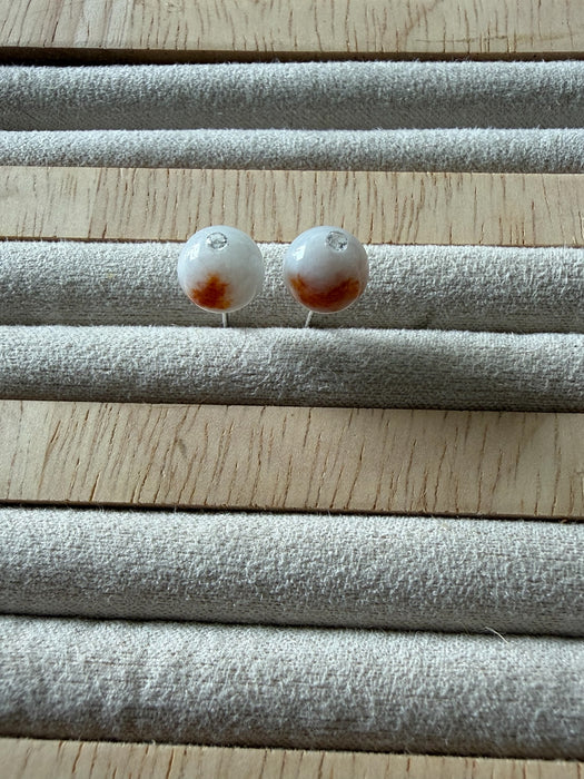 Round White Sajin Jadeite Earring Studs
