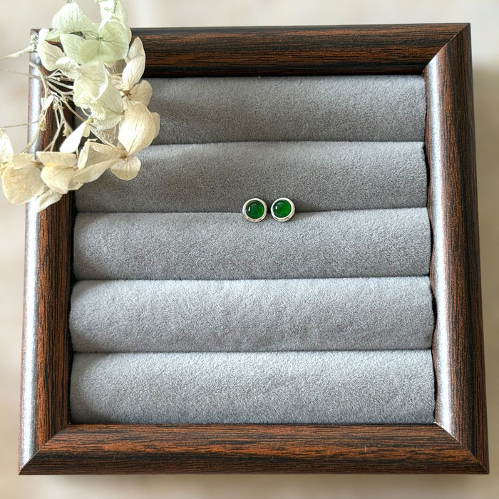 Dainty Round Jadeite Earring Studs