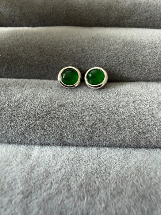 Dainty Round Jadeite Earring Studs