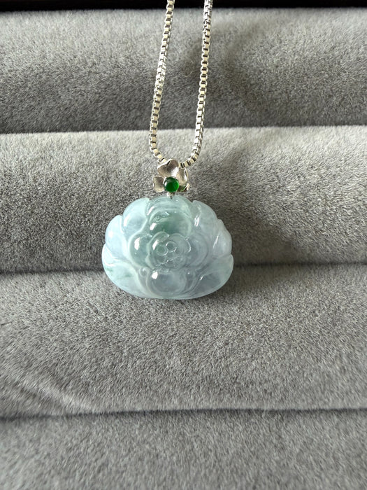Lotus Flower Jadeite Necklace - 18K White Gold