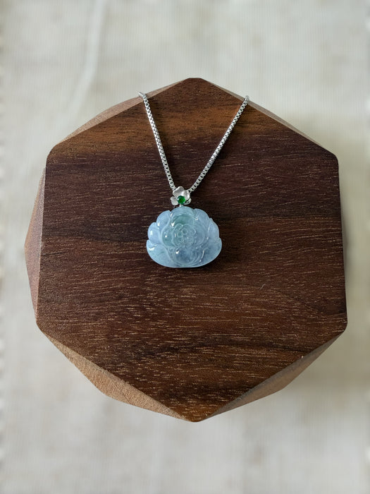 Lotus Flower Jadeite Necklace - 18K White Gold