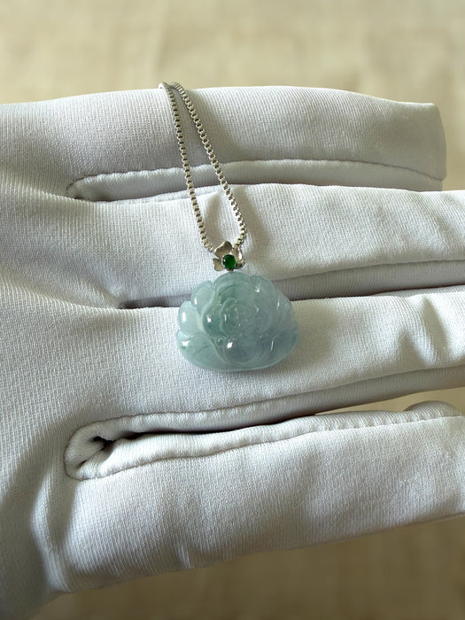 Lotus Flower Jadeite Necklace - 18K White Gold