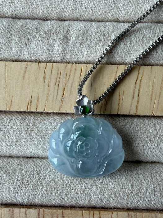 Lotus Flower Jadeite Necklace - 18K White Gold