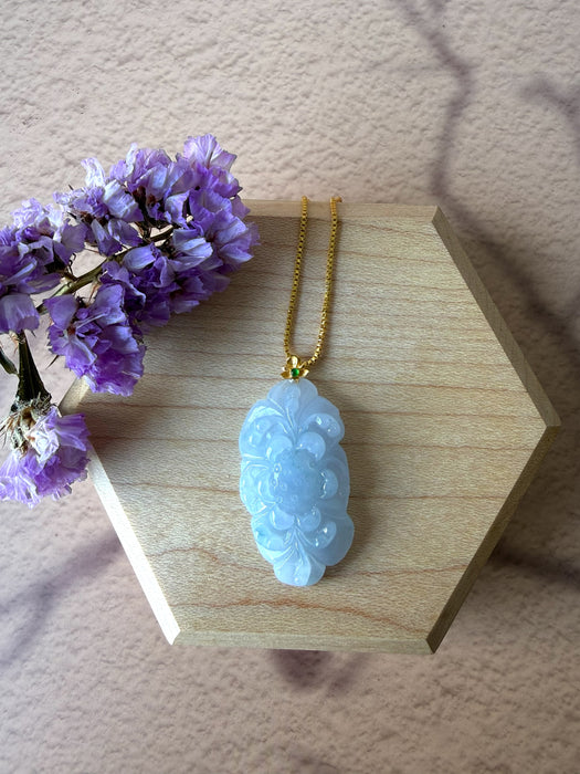 Purple Lotus Flower Jadeite Necklace - 18K Gold
