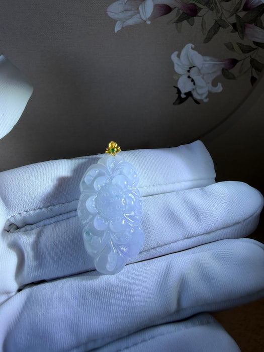 Purple Lotus Flower Jadeite Necklace - 18K Gold