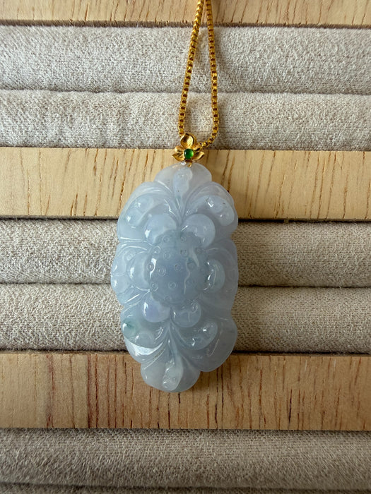Purple Lotus Flower Jadeite Necklace - 18K Gold