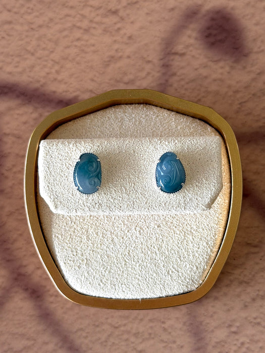 Purple Cloud Jadeite Earring Studs - 18K White Gold
