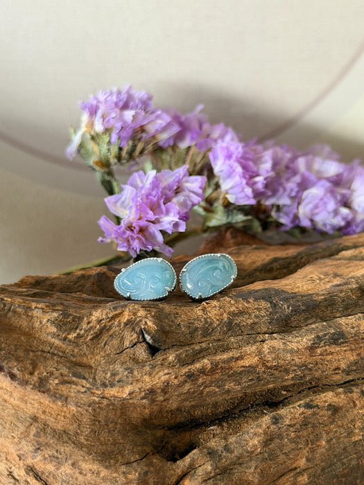 Purple Cloud Jadeite Earring Studs - 18K White Gold
